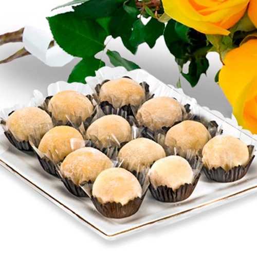 Buquê com 6 Rosas Amarelas e Brigadeiro Branco Amor aos Pedaços