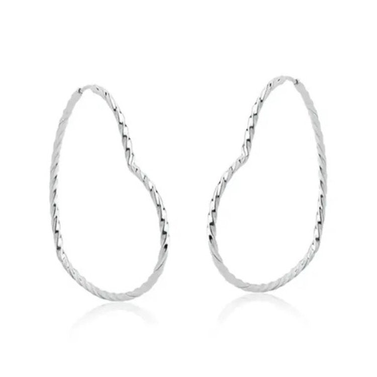 Brinco de Argola Coração 3,5 CM - Prata 925